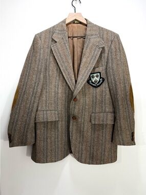1960s Barrister For Wallachs Tweed Blazer Columbia University Bullion Crest 40R